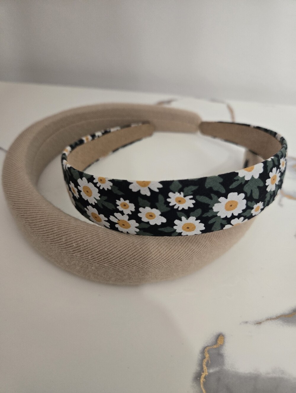 Floral Black Daisy Print Headband And Cream Headband - Unbranded